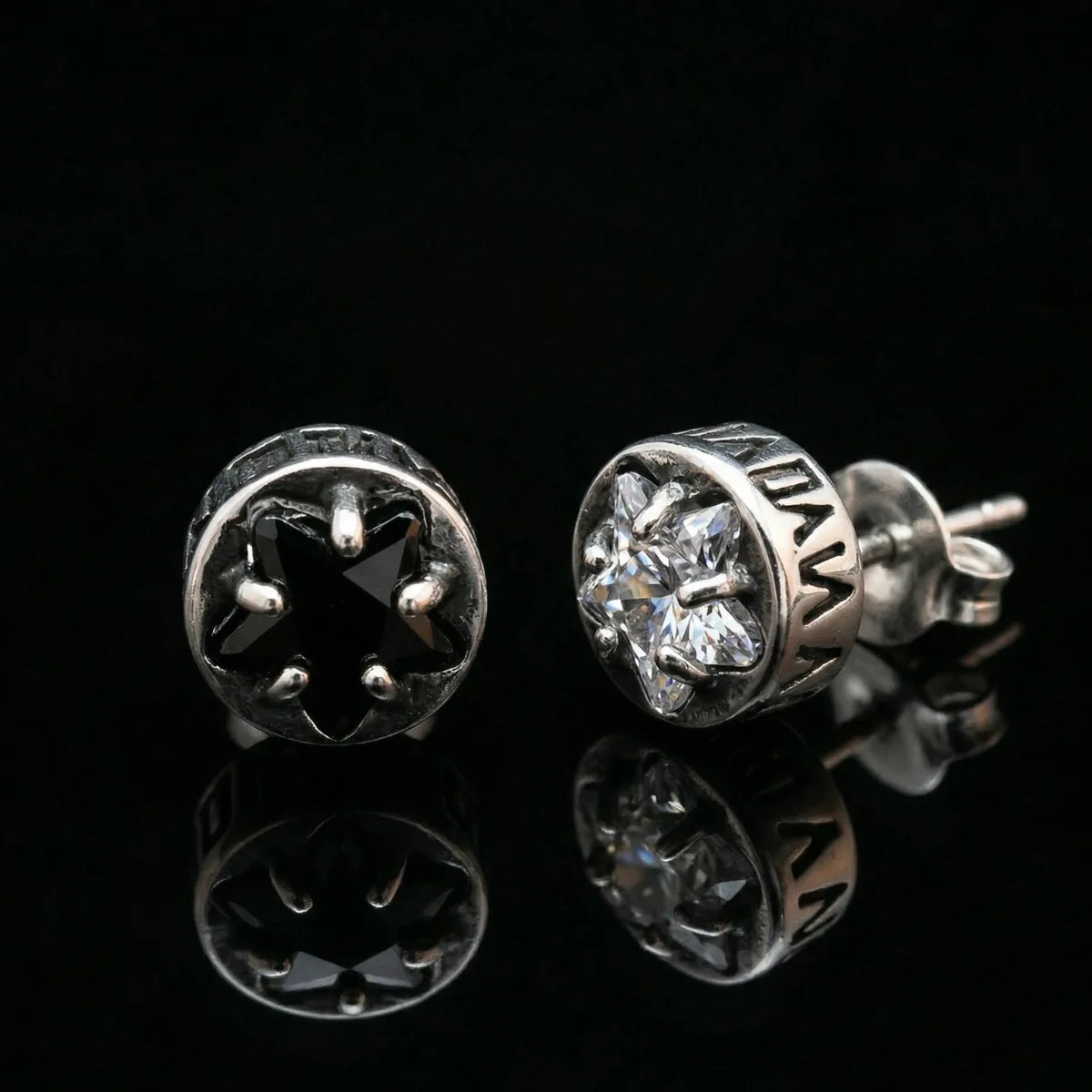 Black and white CZ Roman Numeral Star Studs