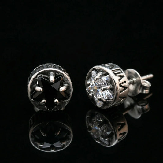 Black and white CZ Roman Numeral Star Studs
