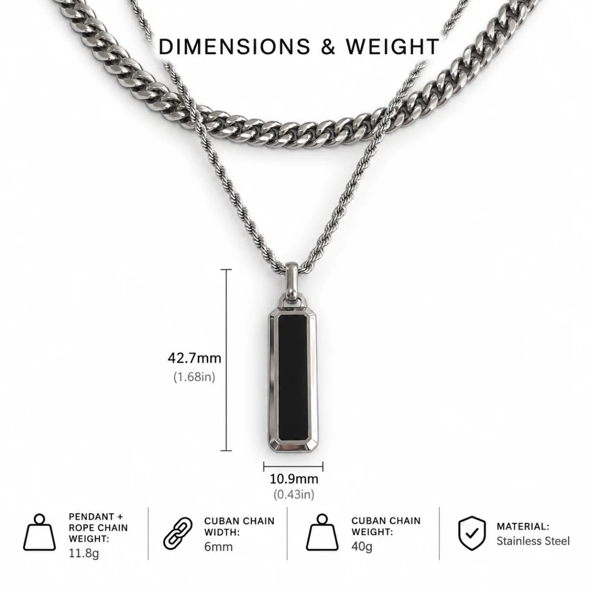 black bar necklace dimensions and weight
