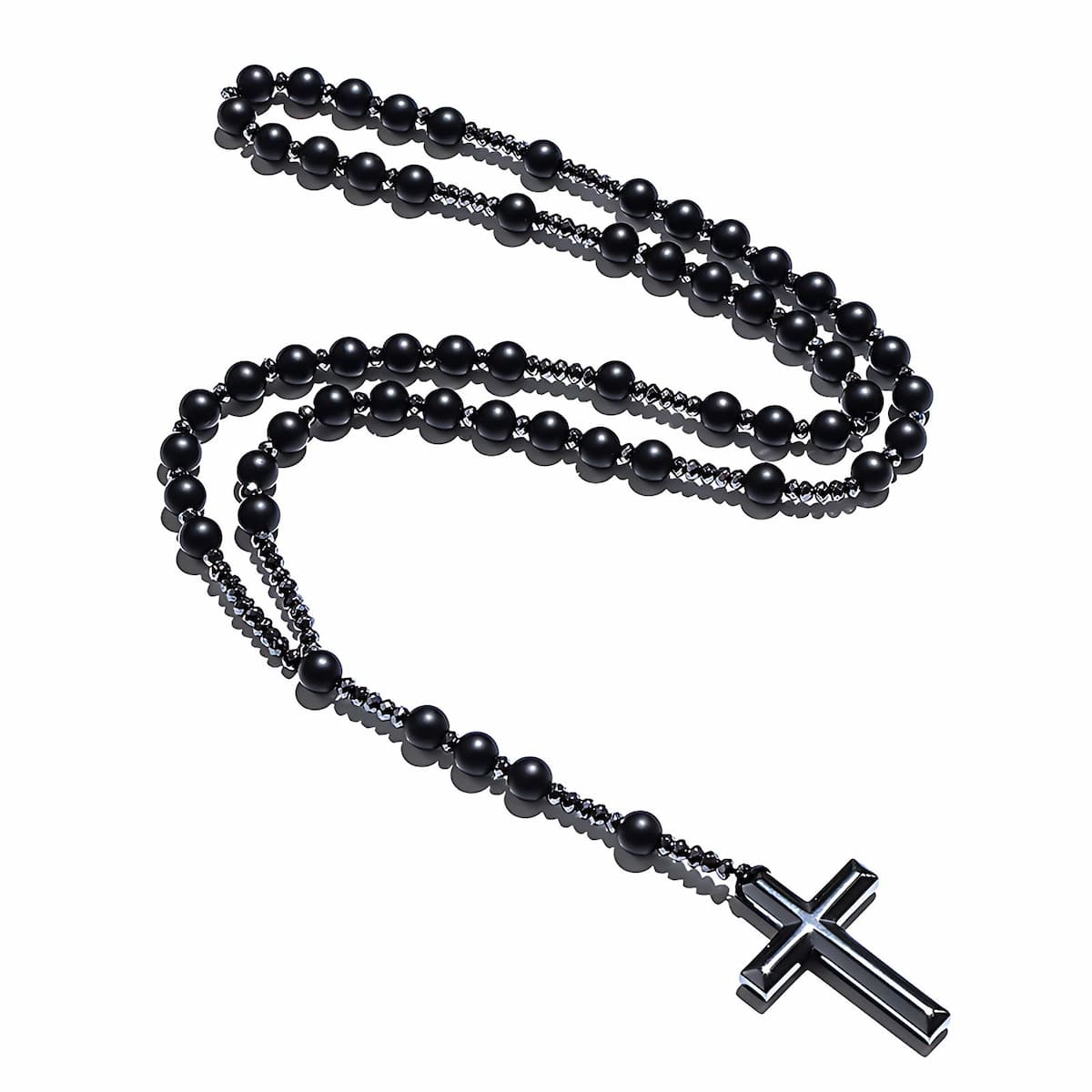 Black Beaded Cross Necklace - Xenos Jewelry