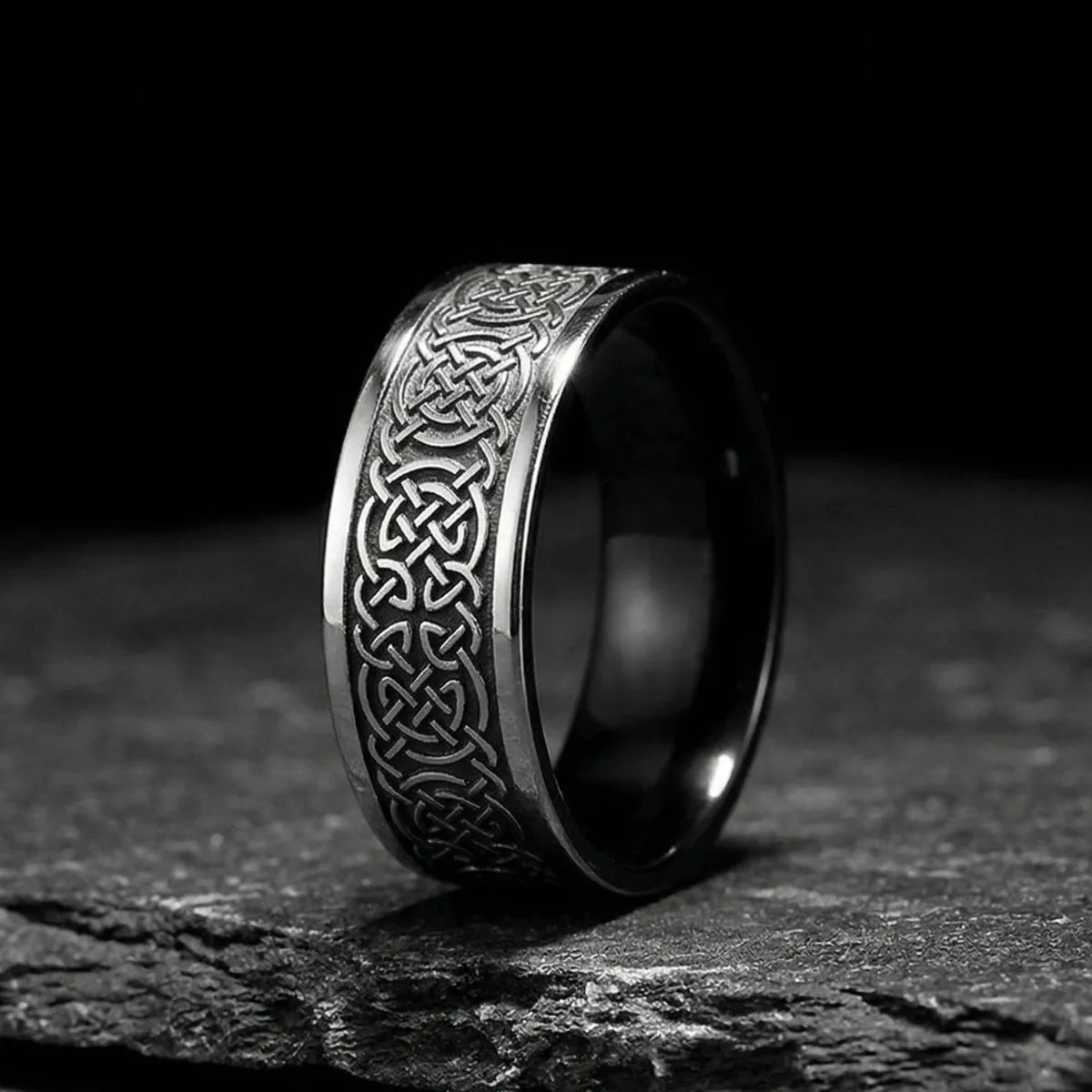 Black Celtic Knot Band with intricate design