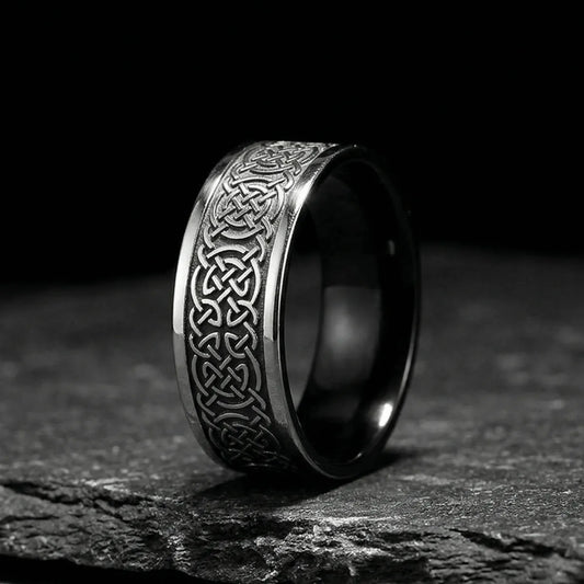 Black Celtic Knot Band with intricate design