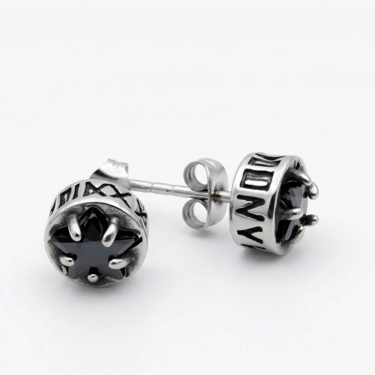 Black CZ Roman Numeral Star Studs pair