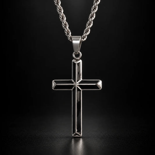 black enamel cross necklace black background hero