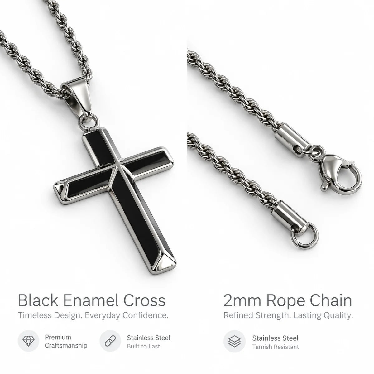 black enamel cross necklace rope chain product details