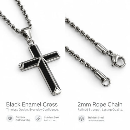 black enamel cross necklace rope chain product details