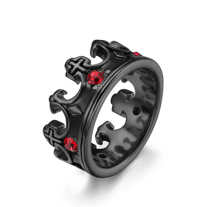 Black Red Stone Crown Ring