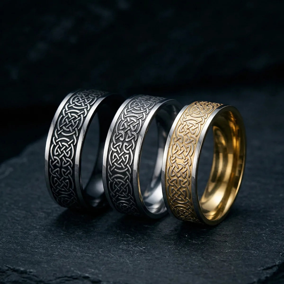 Black silver and gold Celtic Knot Bands collection