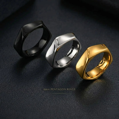 Black silver and gold Pentagon Rings collection