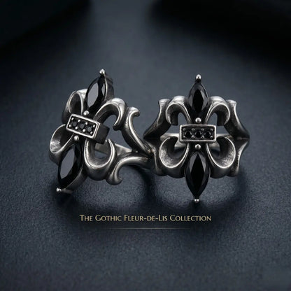 Black Stone Fleur De Lis Rings Collection Duo Alternative Womens Jewelry