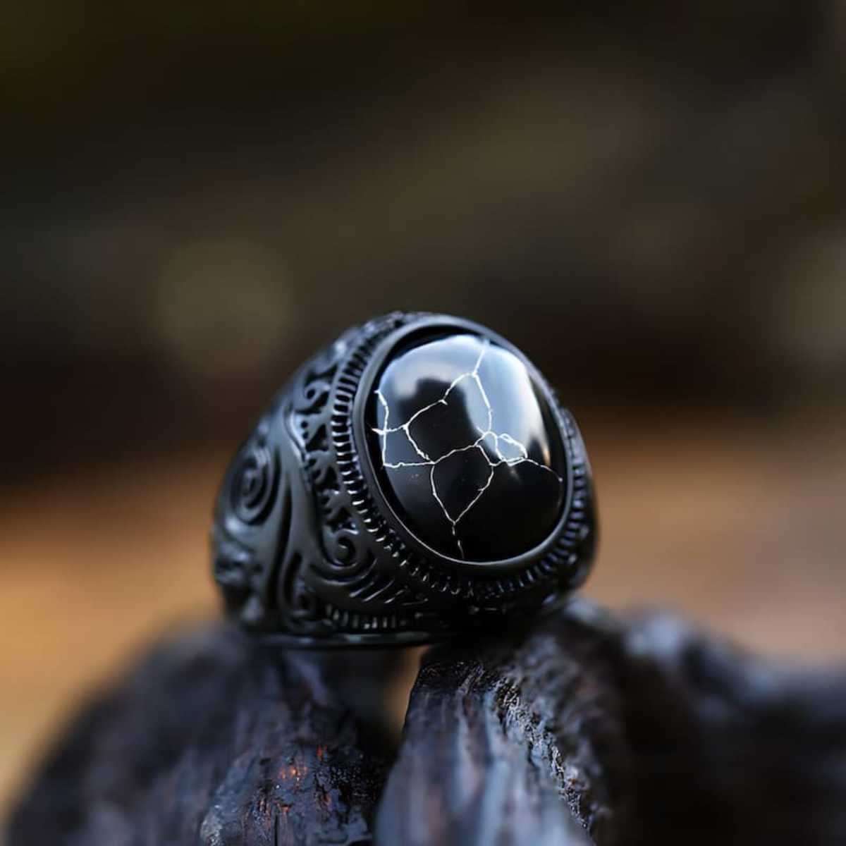 Black Turquoise Stainless Steel Ring - Xenos Jewelry