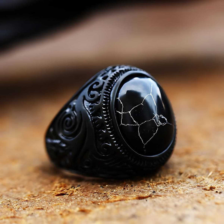Anillo de acero inoxidable con turquesa negra