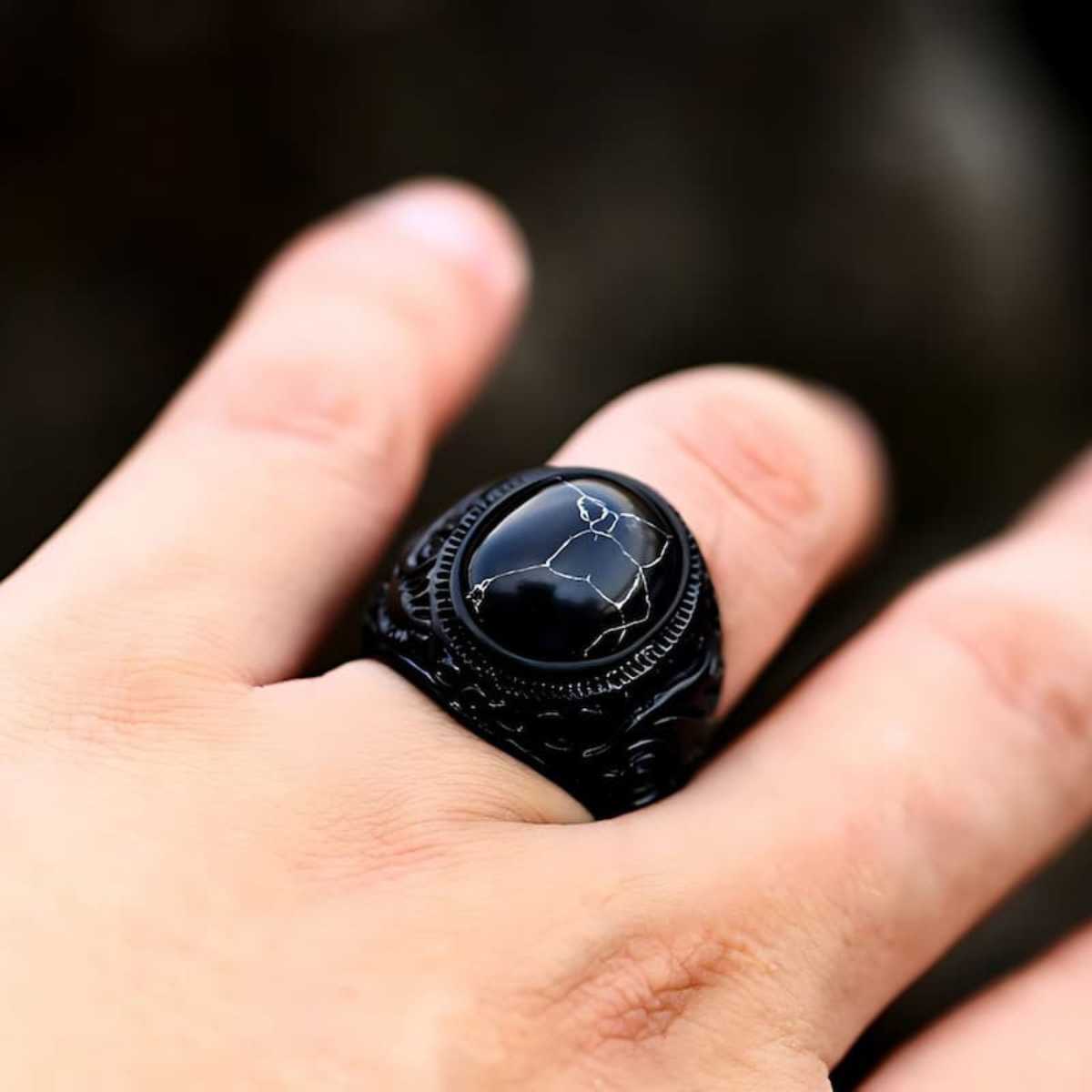Black Turquoise Stainless Steel Ring - Xenos Jewelry