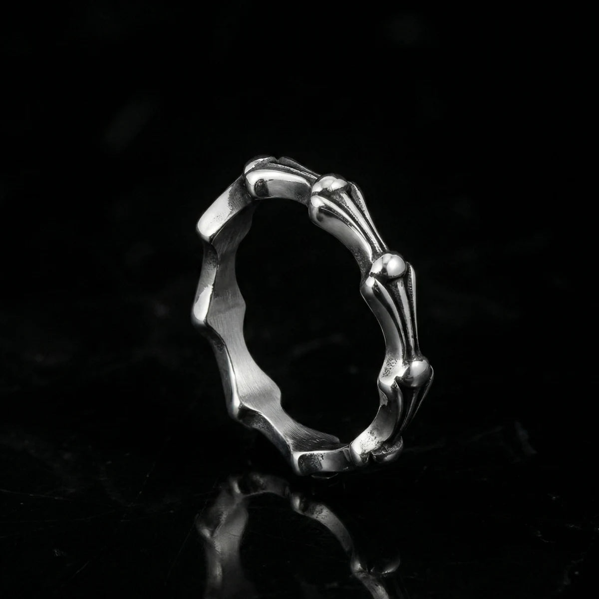 Bone Link Ring Front View Macabre Minimalist Gothic Jewelry