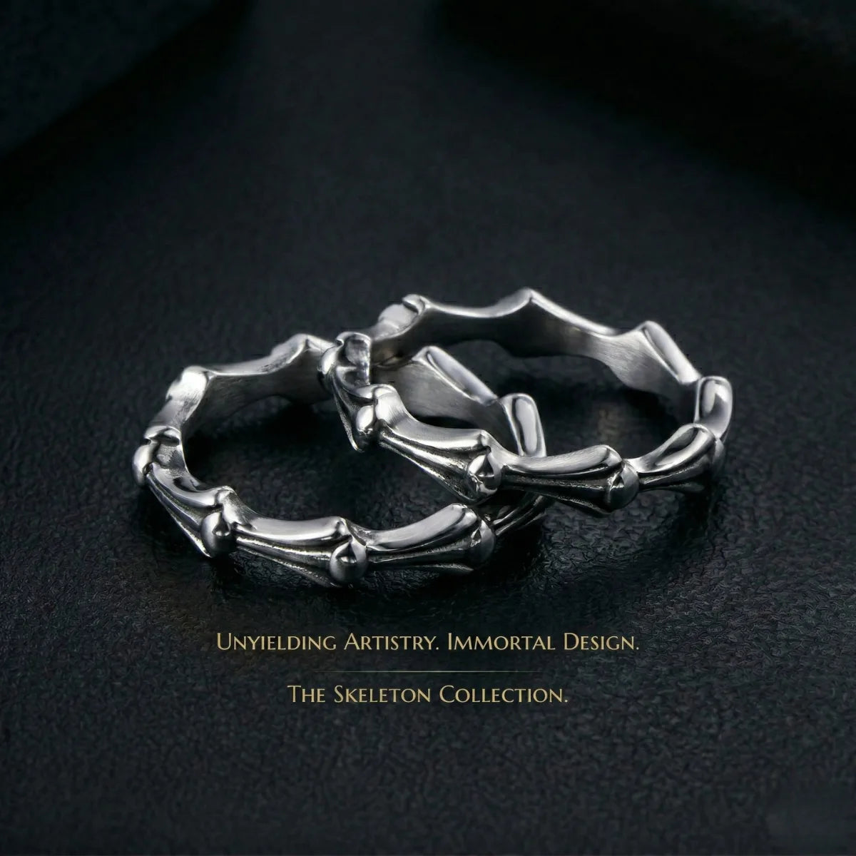 Bone Link Rings Stacked Pair Articulated Skeleton Gothic Jewelry