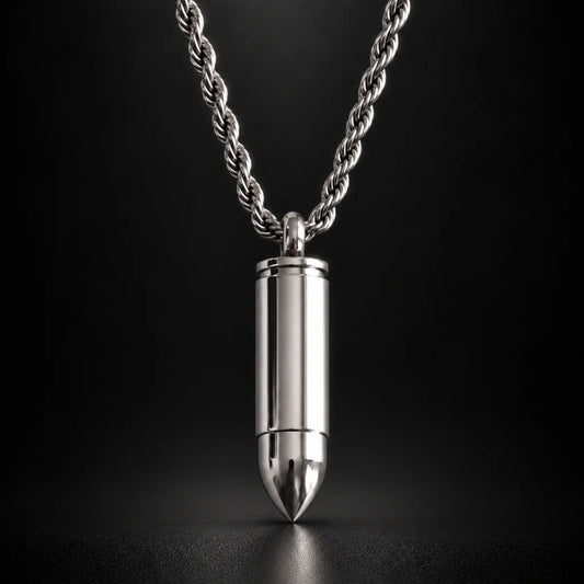 bullet capsule necklace black background hero