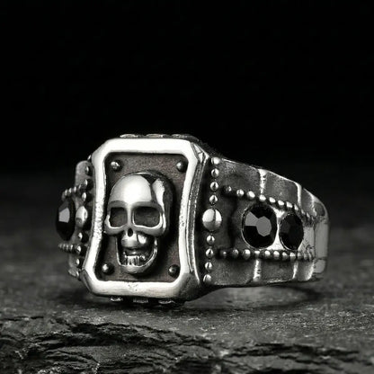 Catacombs Skull Ring Front View Vintage Gothic Jewelry