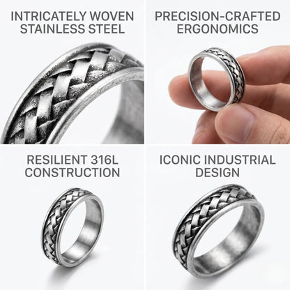 Celtic Braided Ring Design Features 316L Stainless Steel Woven Pattern Industrial Jewelry