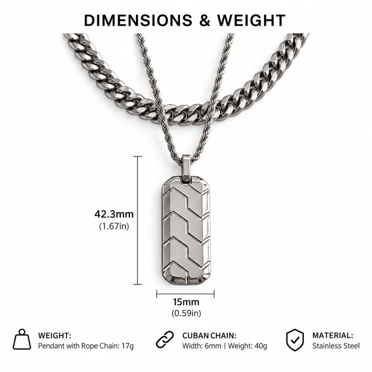 chevron dog tag necklace dimensions and weight