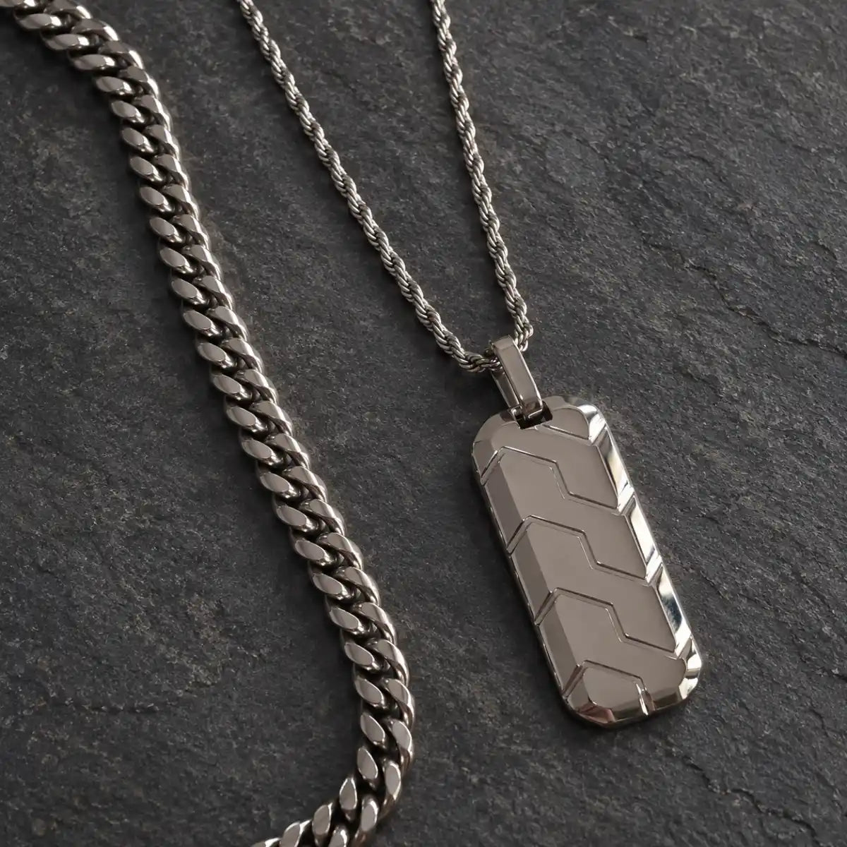 chevron dog tag necklace layered set birds eye display