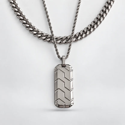 chevron dog tag necklace layered set white background