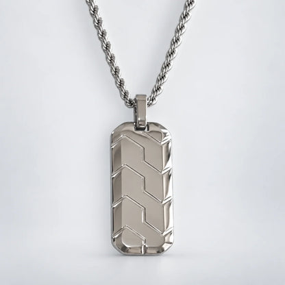 chevron dog tag necklace with rope chain white background