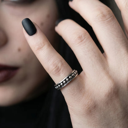 Close Up Hand Wearing Dot Band Ring Minimalist Punk Accessories