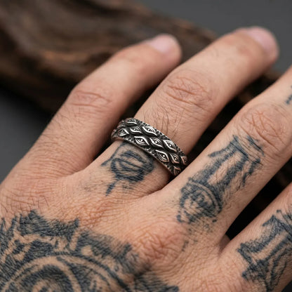 Close Up Tattooed Hand Wearing All Seeing Eye Band Ring Dark Aesthetic Mens Jewelry