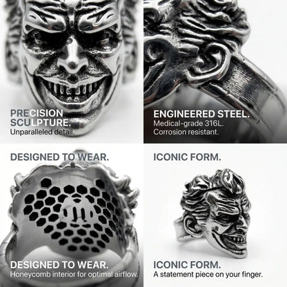 Clown Ring Design Features 316L Stainless Steel Honeycomb Interior Creepy Jester Ring