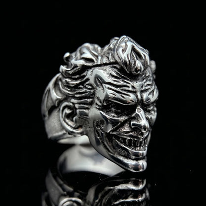 Clown Ring Front View Premium Stainless Steel Evil Jester Jewelry