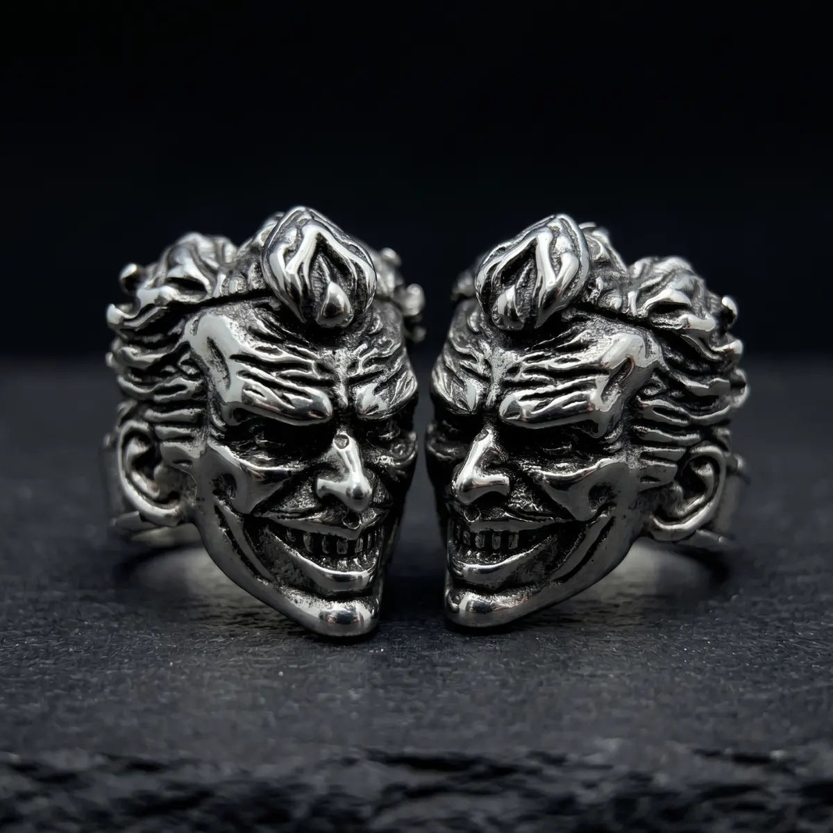 Clown Rings Collection Duo Premium Stainless Steel Macabre Aesthetic Jewelry