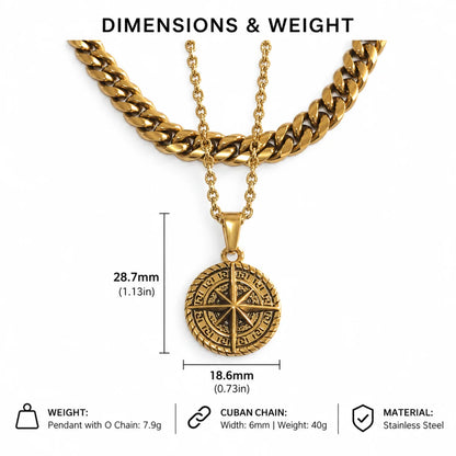 compass coin necklace gold dimensions and weight