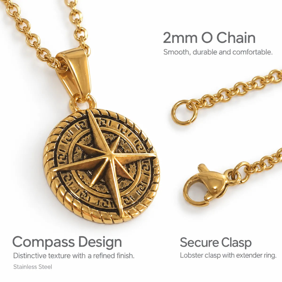 compass coin necklace gold o chain product details