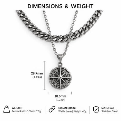 compass coin necklace silver dimensions and weight