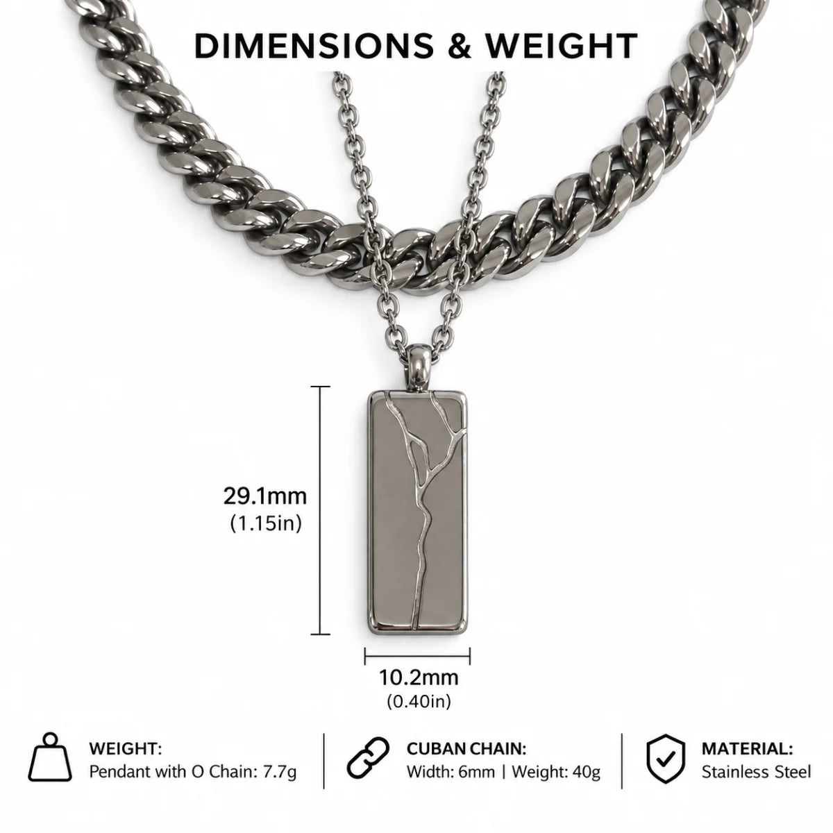 cracked bar necklace silver dimensions and weight