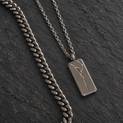 cracked bar necklace silver layered set birds eye display