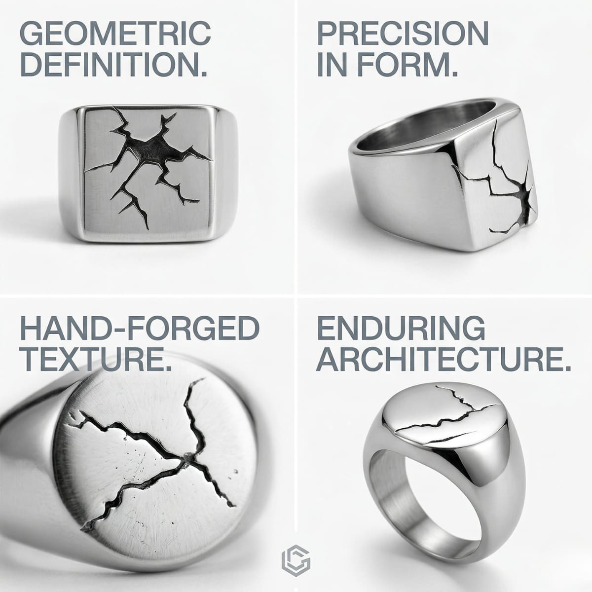 Cracked Signet Ring Design Features Geometric Shapes Minimalist Jewelry