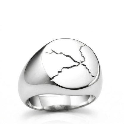 Cracked Signet Ring Round White Background Alternative Mens Ring