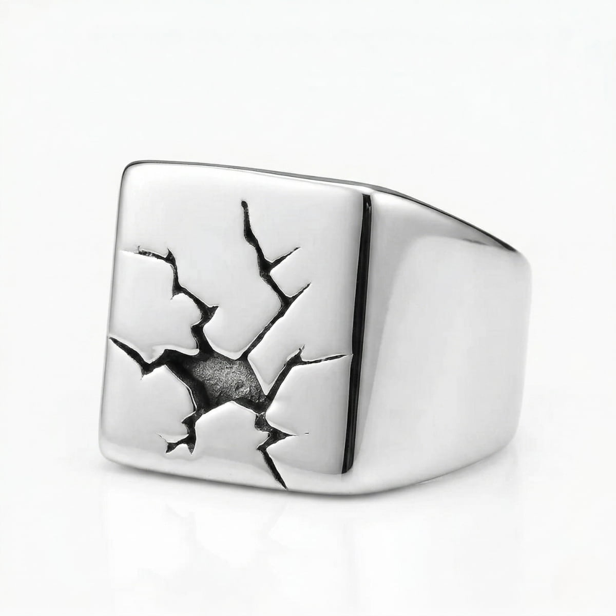 Cracked Signet Ring Square White Background Mens Signet Ring