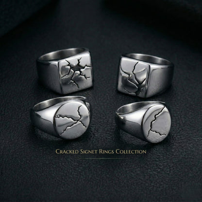 Cracked Signet Rings Collection All Shapes Edgy Jewelry