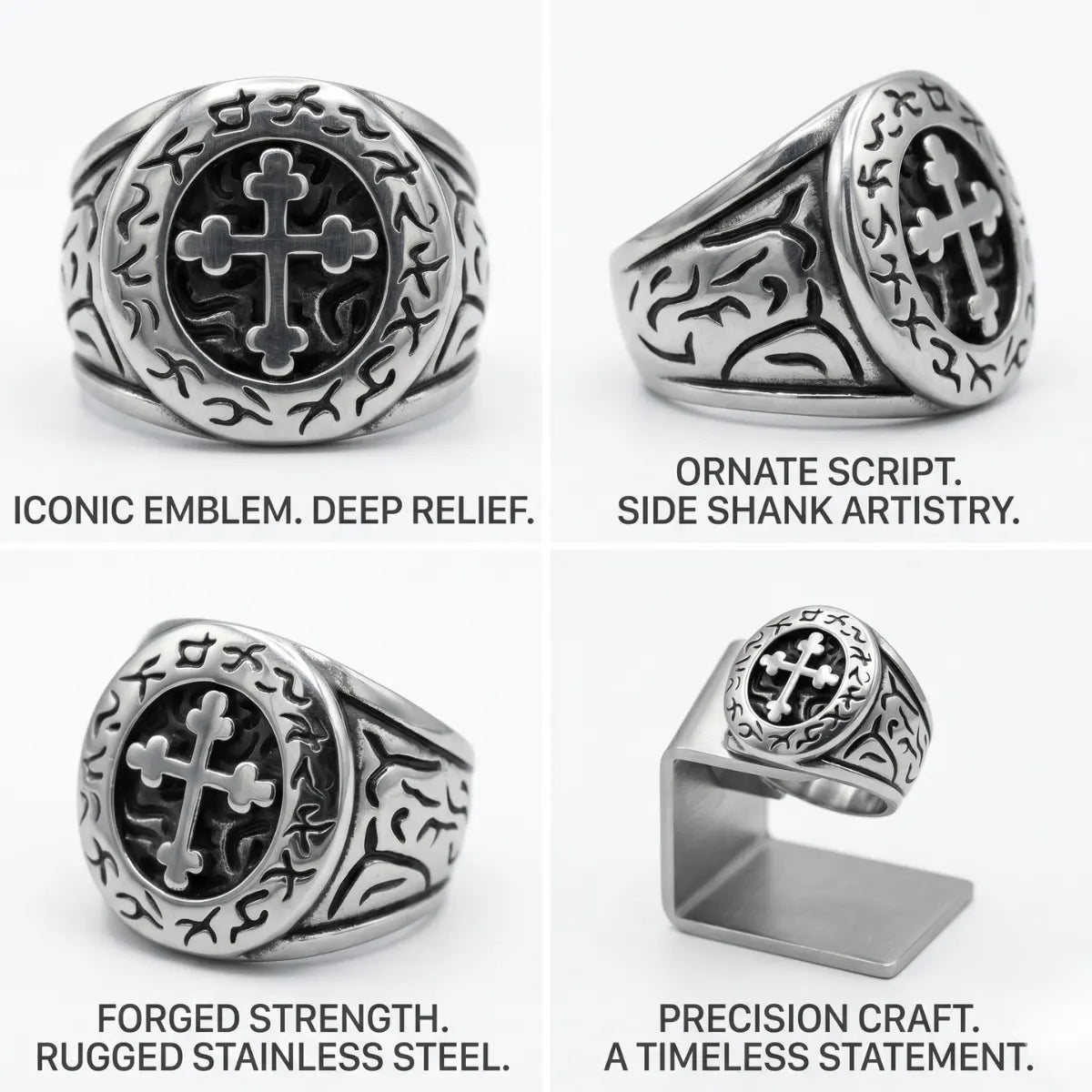 Crusader Cross Ring Design Features Premium Stainless Steel Biker Jewelry