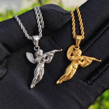 cupid pendant necklace gold and silver color comparison