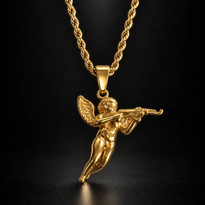 cupid pendant necklace gold black background hero