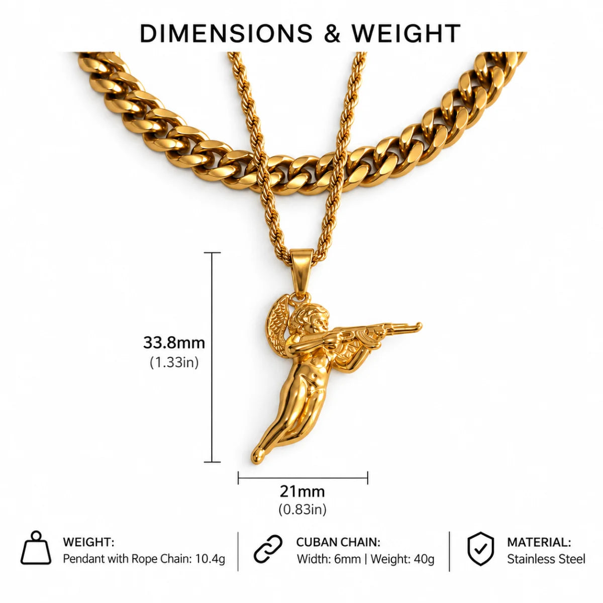 cupid pendant necklace gold dimensions and weight