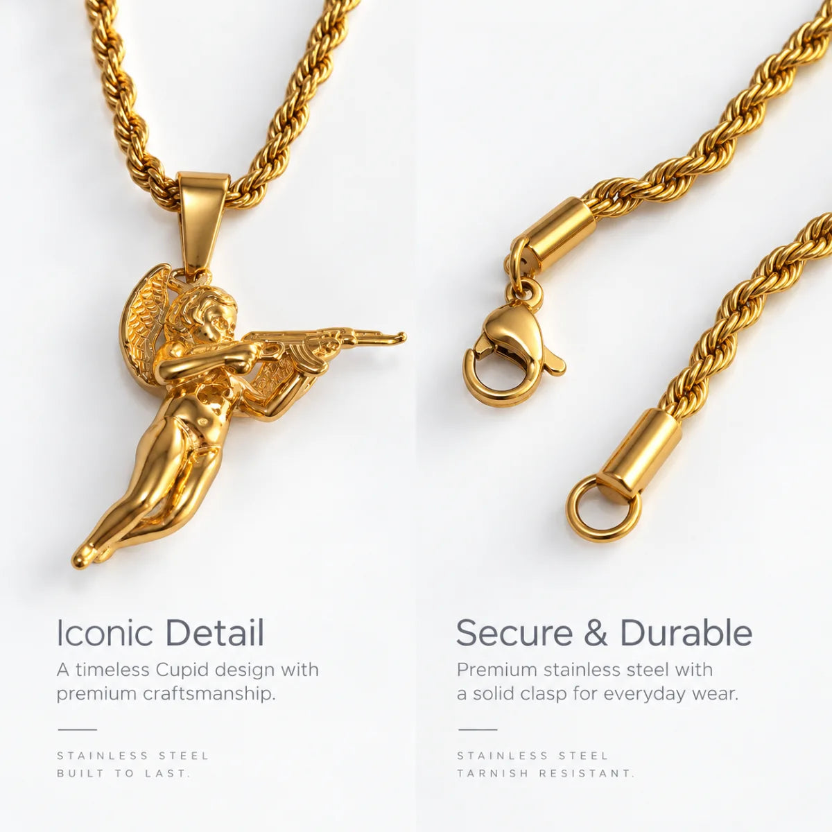 cupid pendant necklace gold rope chain product details