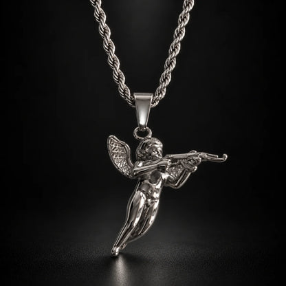 cupid pendant necklace silver black background hero