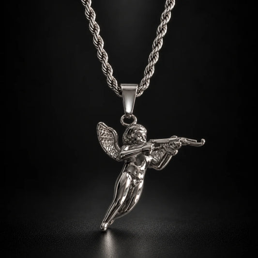 cupid pendant necklace silver black background hero