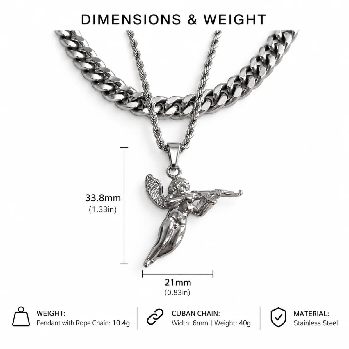 cupid pendant necklace silver dimensions and weight