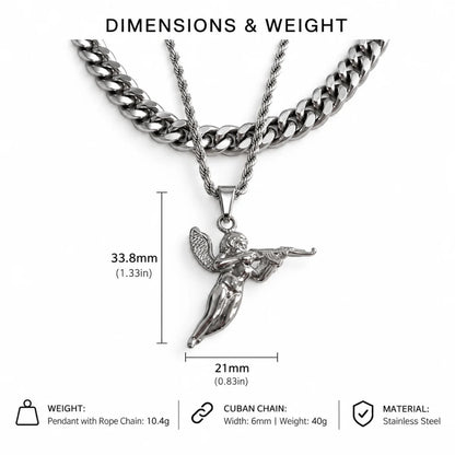cupid pendant necklace silver dimensions and weight