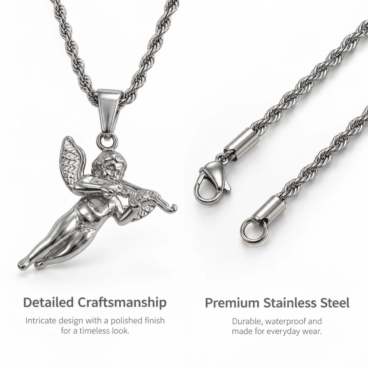 cupid pendant necklace silver rope chain product details